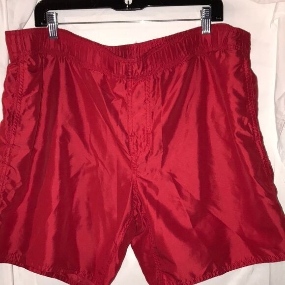 Free Country Men's Red Drawstring Mesh Lined Swim Trunks Size Large - Picture 1 of 7
